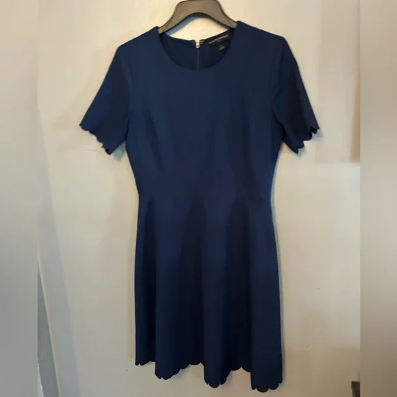 Banana Republic Factory Dress - Navy scalloped sheath short sleeve skater style - Picture 2 of 9